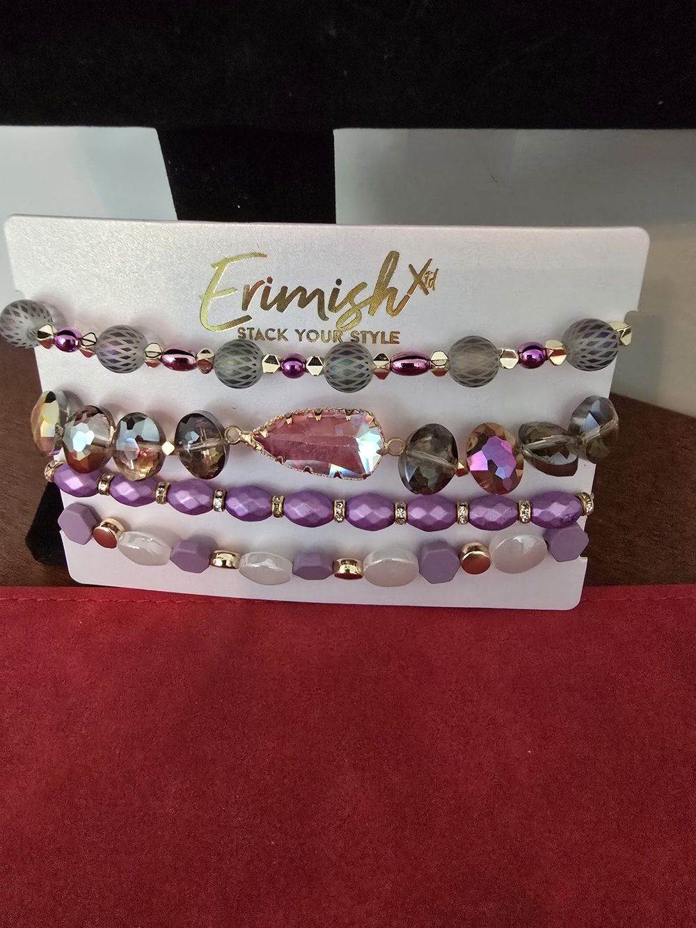 Erimish Purple, Pink & Gray Crystal Stack Bracelets